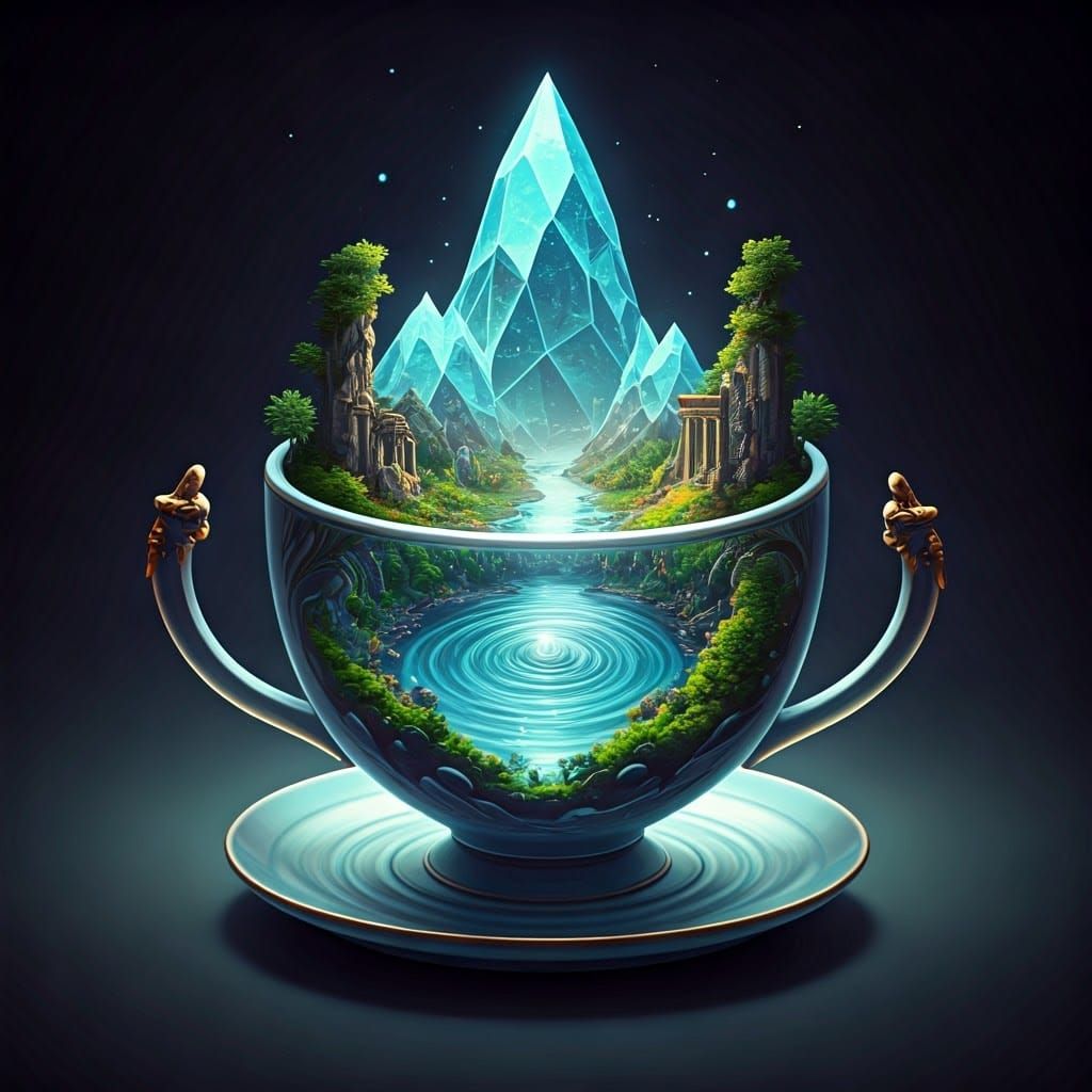 Enchanted Crystal Cup Radiating Ethereal Glow and Whimsical...