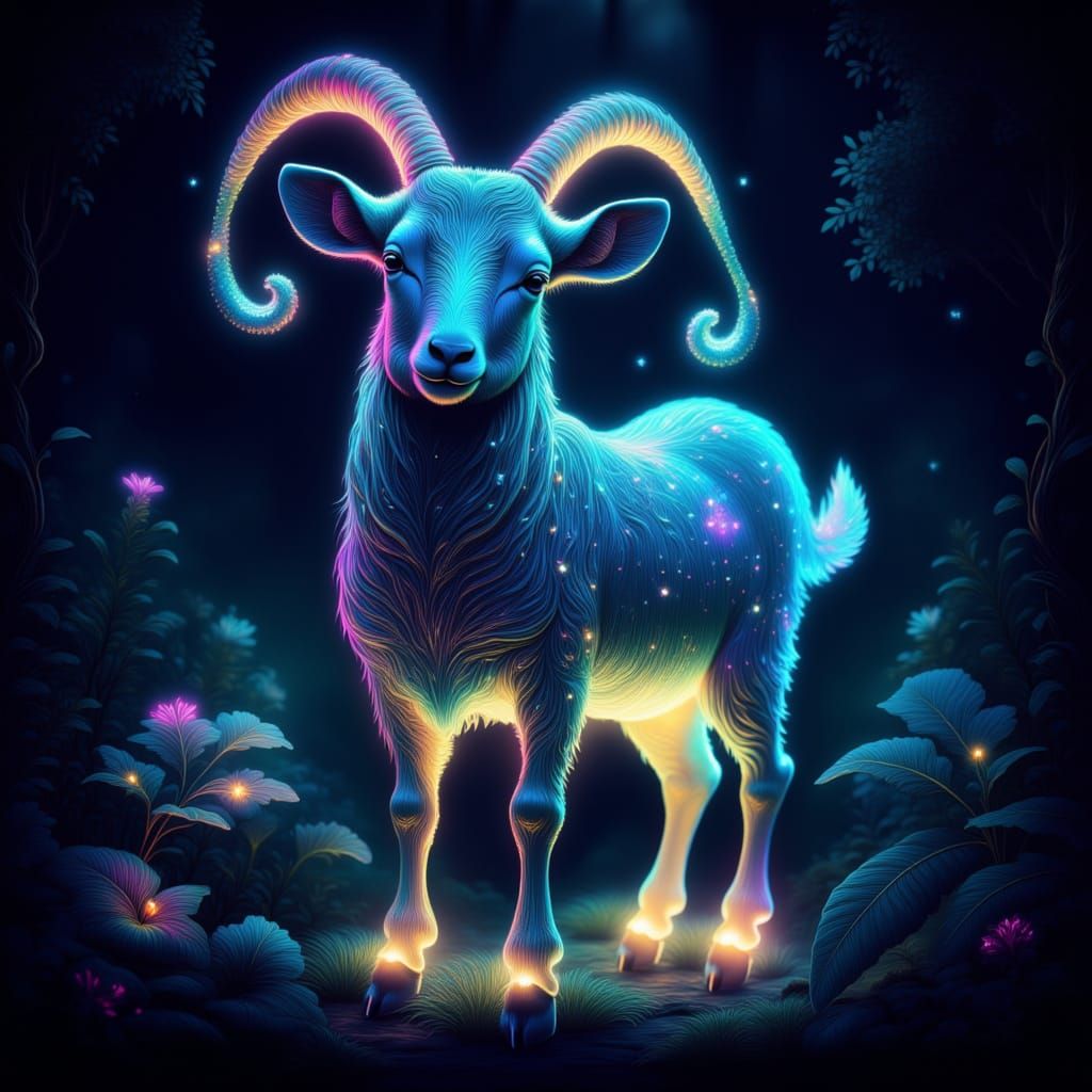 A glowing goat <lora:Luminescence:1.0>