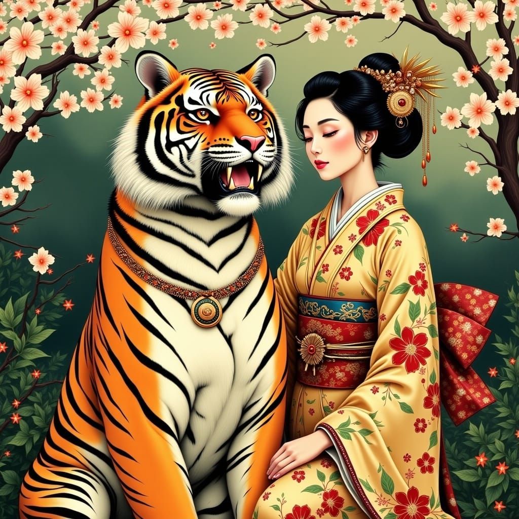  <lora:Tiger Tiger:1.0>tiger with geisha