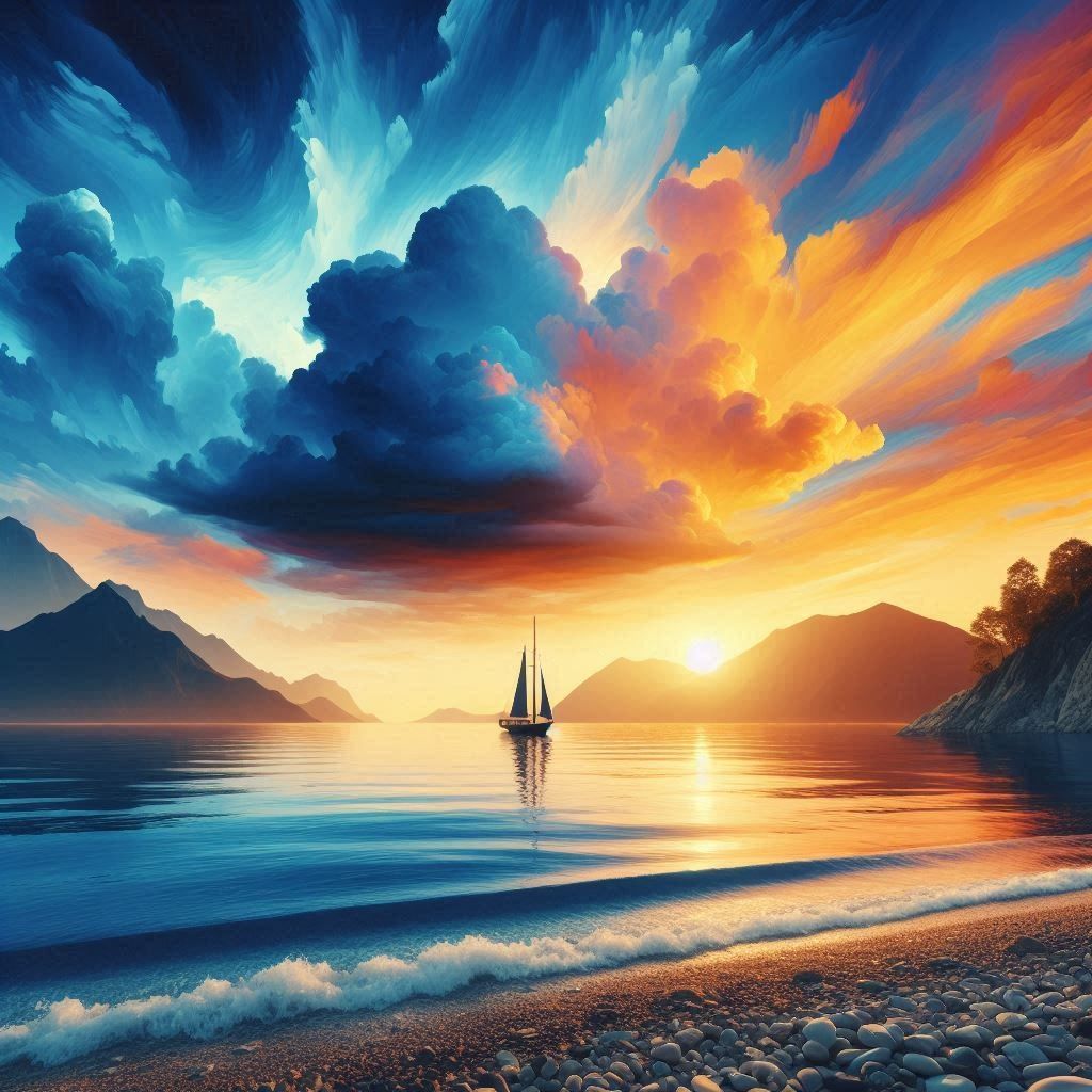 “Pebbled Shoreline at Sunset”