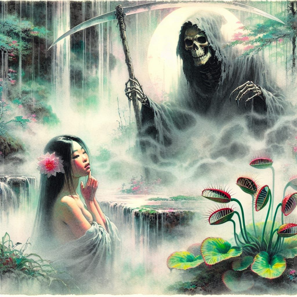 Grim Reaper in Ukiyo-e Dreamscape