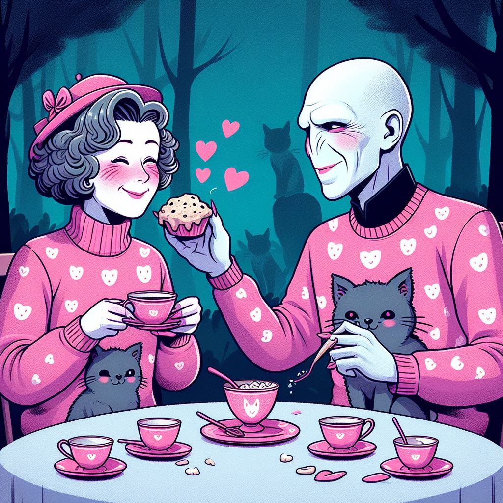 Loverboy Voldy and Lovergirl Dolores enjoying a nice, intimate tea party