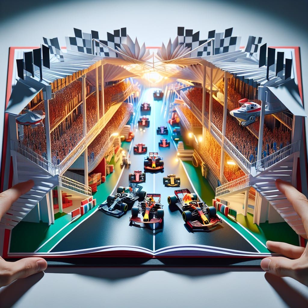 pop up book of a formula 1 race