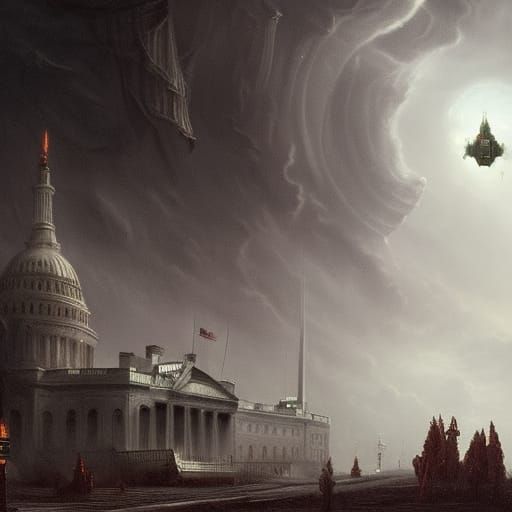 ufo unidentified flying object, aliens, landing near the whi...
