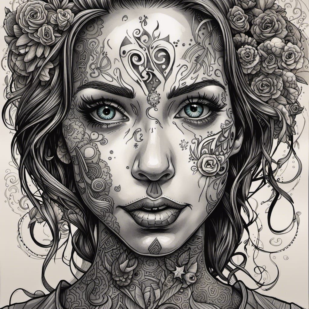 Inked woman with beautiful light colored eyes - AI Generated Artwork ...