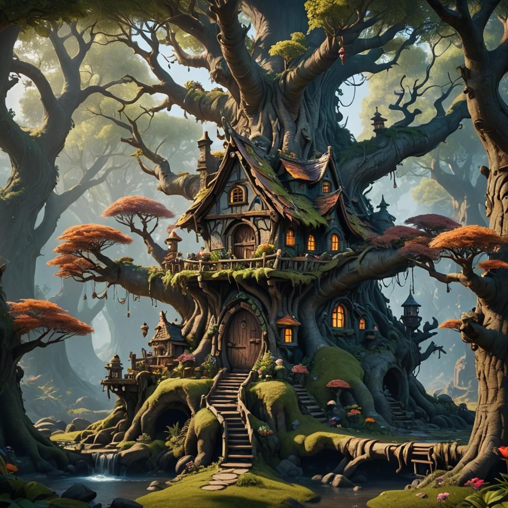 Tree branch house - AI Generated Artwork - NightCafe Creator