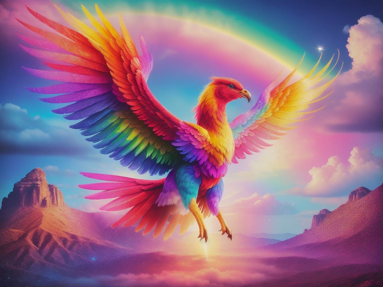 A Multicolored Phoenix Rising from the Desert
