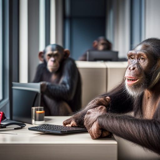 Chimpanzees working in an office building - AI Generated Artwork ...