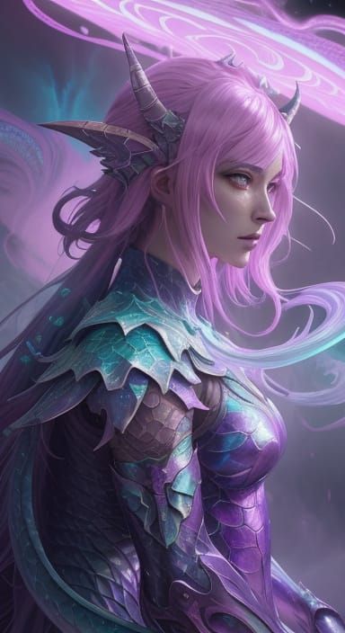 Anime Dragon Girl and Slime in Pastel Colors