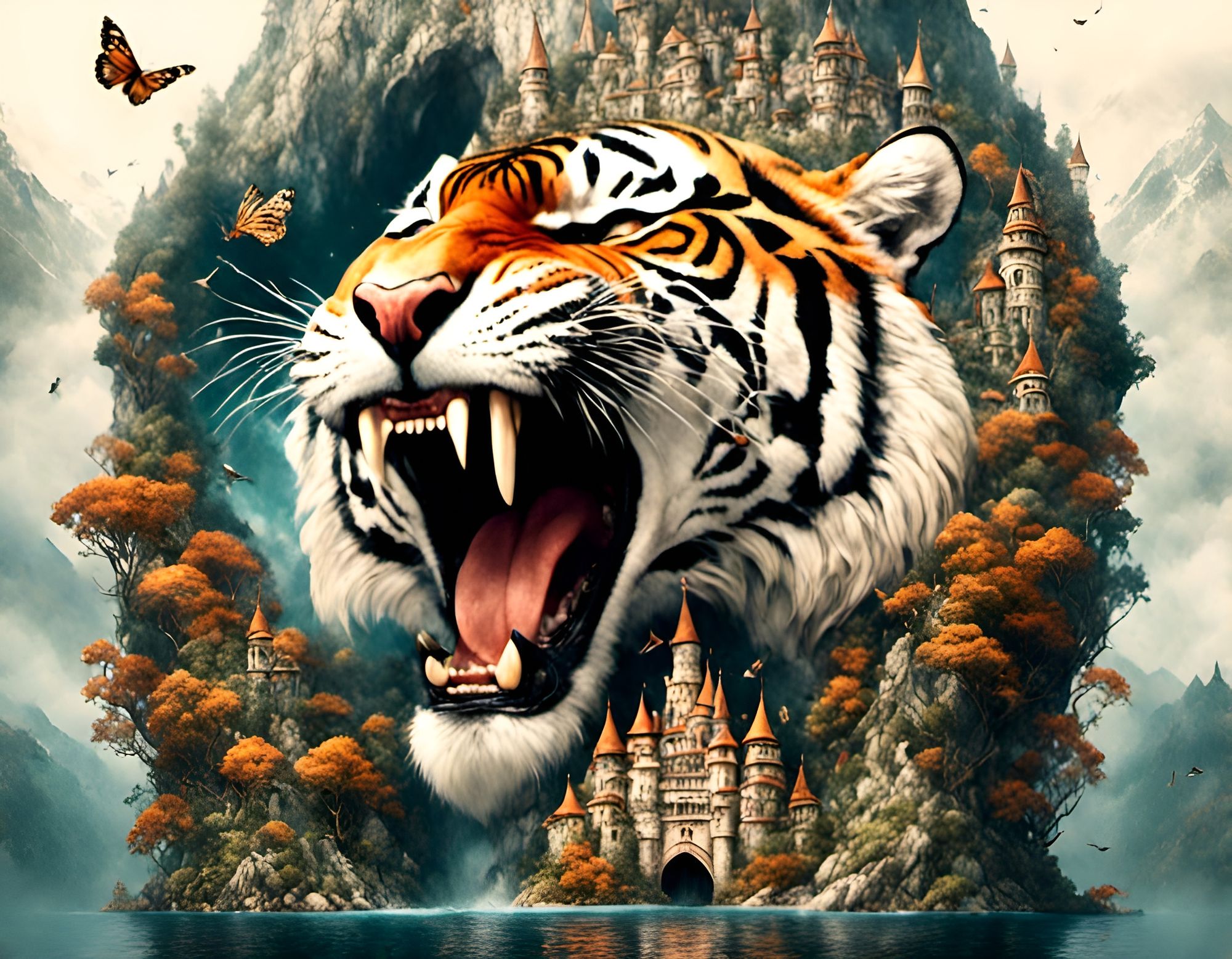 Tiger and the Mountain city - AI Generated Artwork - NightCafe Creator