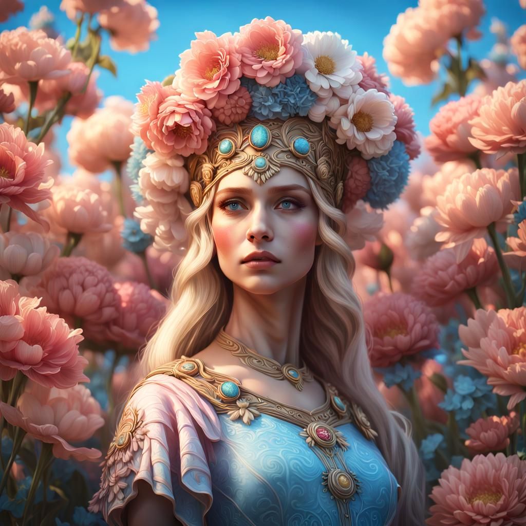 Venus Goddess in a Flower Field, Art Nouveau Style