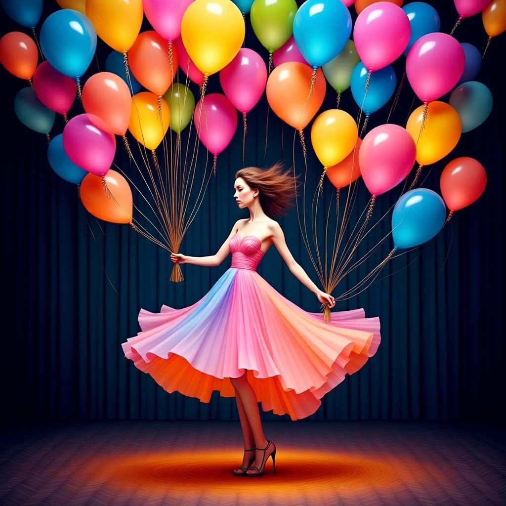 Whimsical Woman in Vibrant Dreamscape