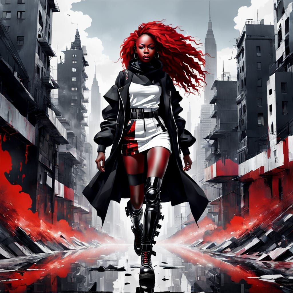 Surreal African Goddess Strolls Through a Vibrant City in Cy...