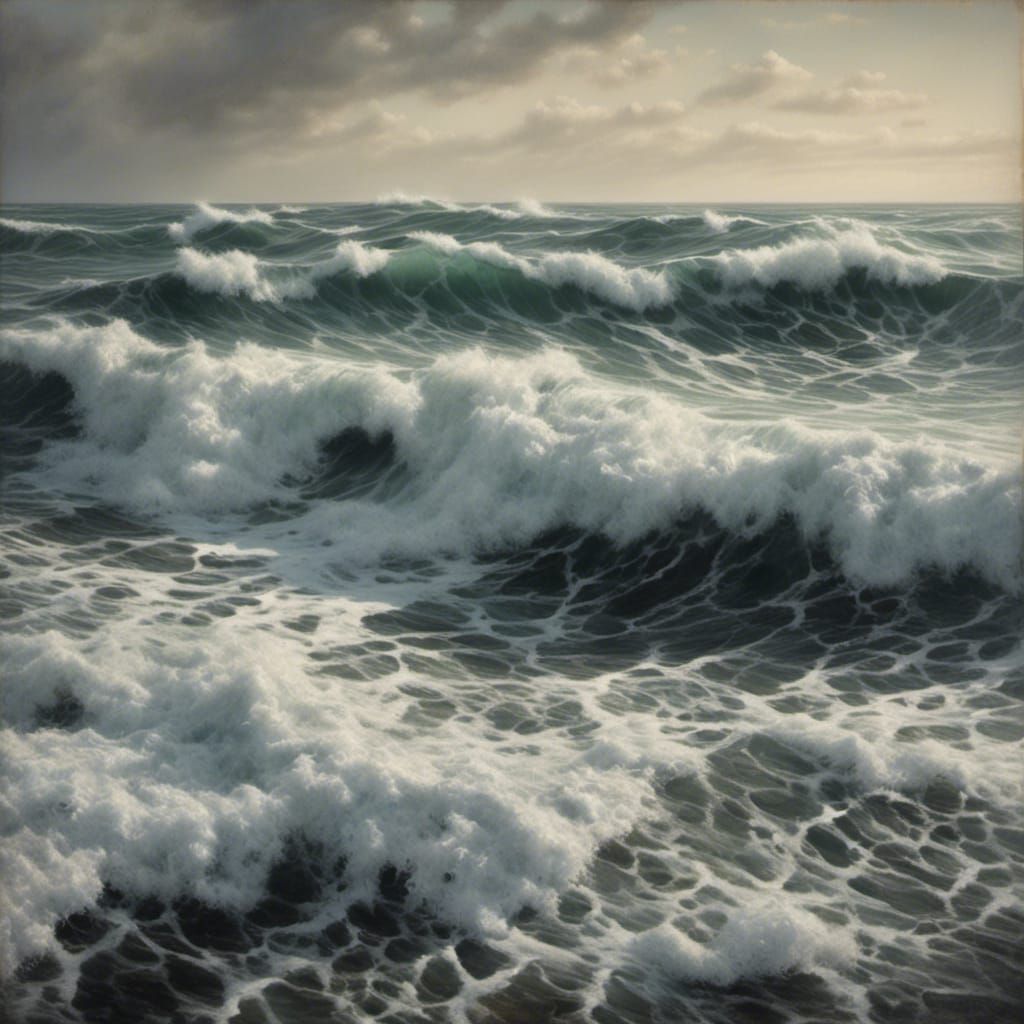 wild ocean waves far out at sea, intricate, photo realistic,...