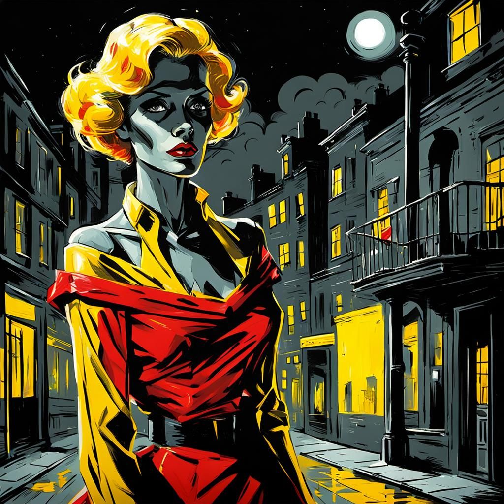 Comic Noir Expressionism The Lady was a Tramp red yellow
