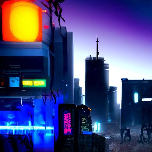 Cyberpunk city skyline nighttime