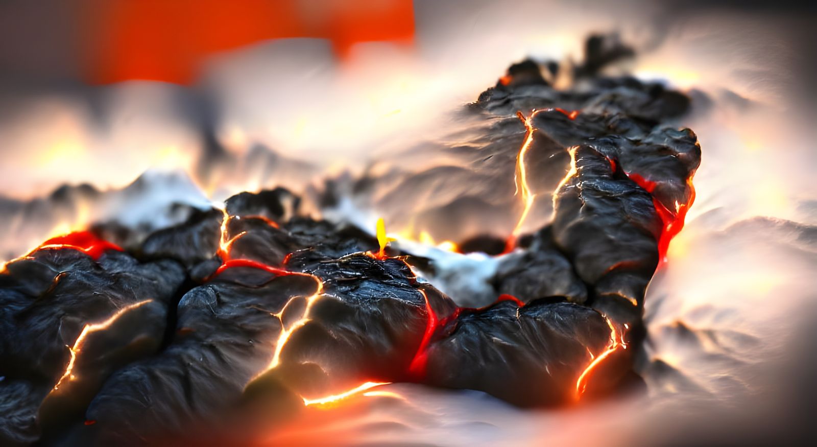 Lava flow, thunder, 8k resolution volumetric lighting