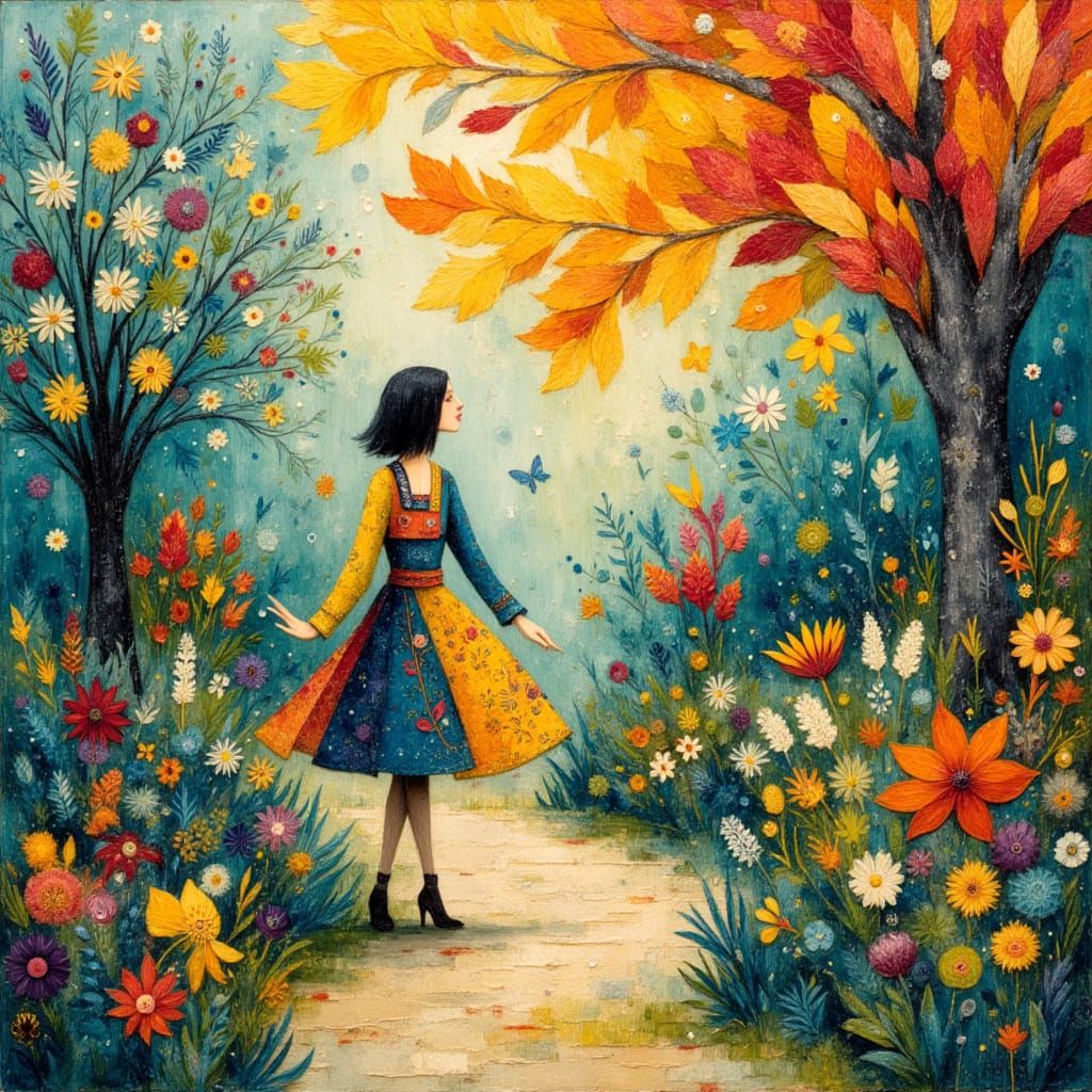 Garden path, in the spring, 🌸⚘️🪻🌻, by Anna Silivonchik and Aubrey Beardsley, encaustic, whimsical, vibrant, intricately detailed <lora:Earth...