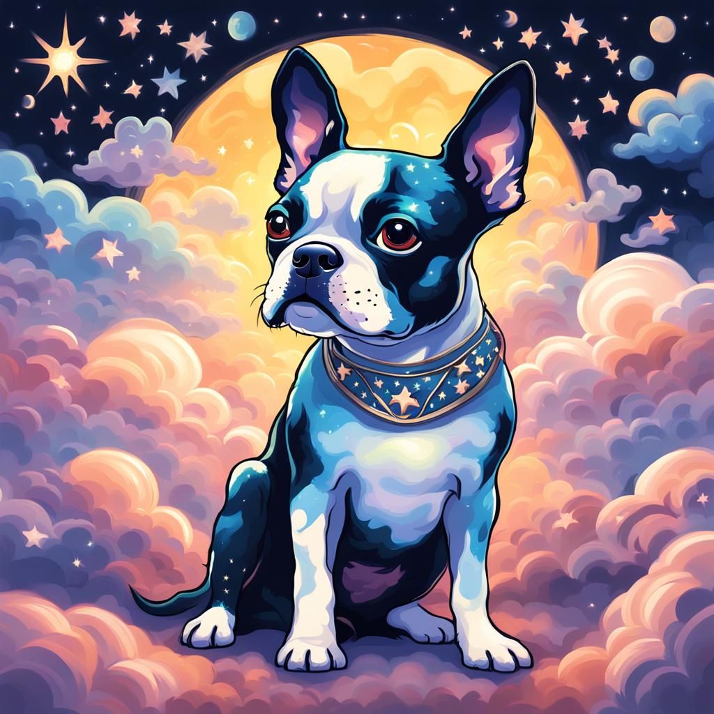 Boston Terrier with Star Collar