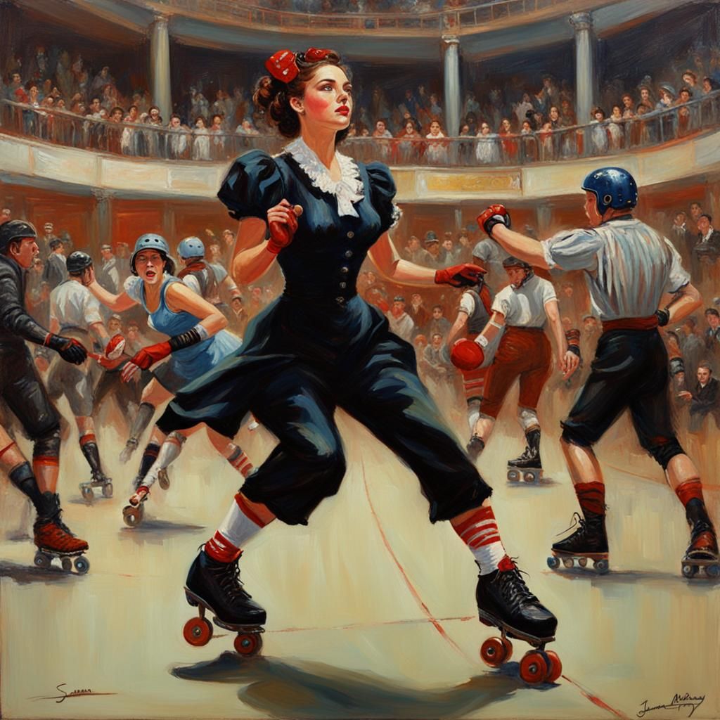 Scarlett O'Hara at a roller derby.