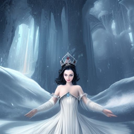 Queen of Snow, white beautiful girl with black hair, heavenl...