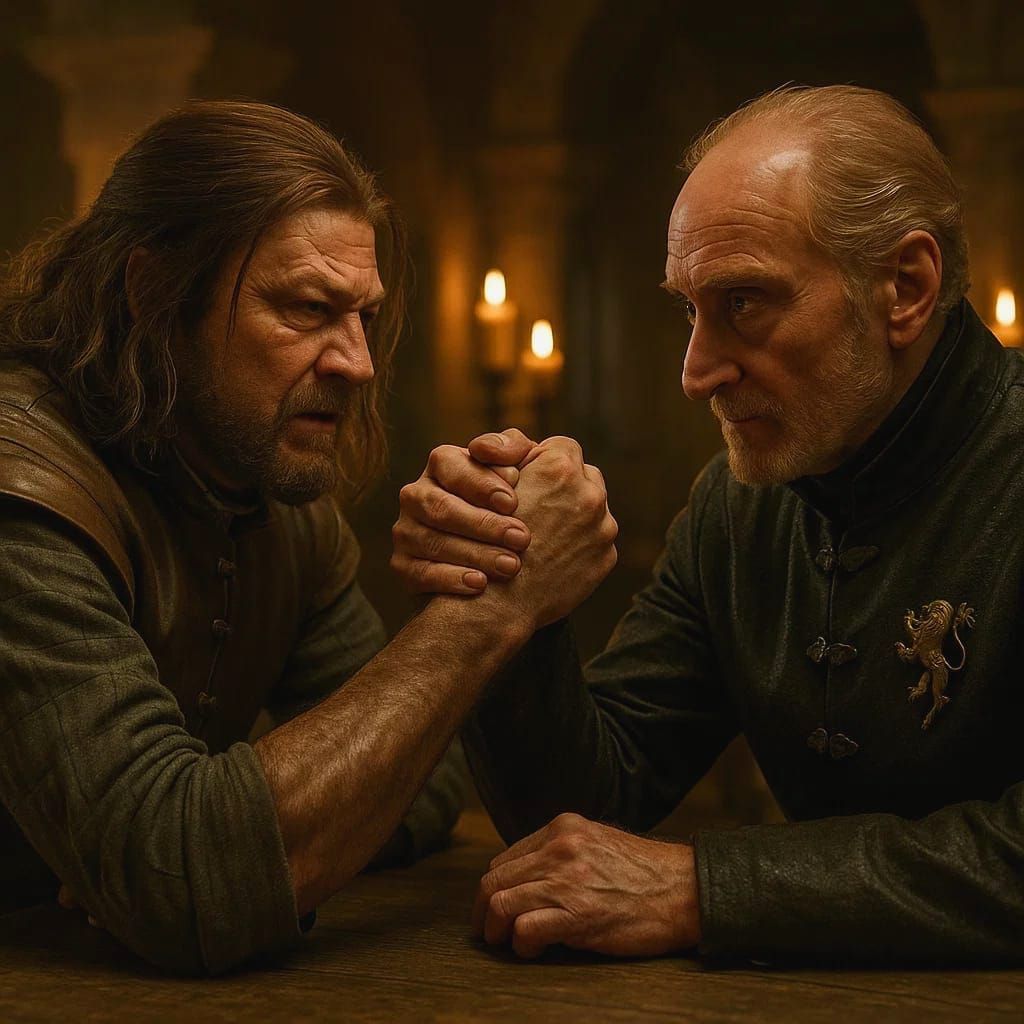 נד סטארק וטיויין לאניסטר עושים הורדת ידיים