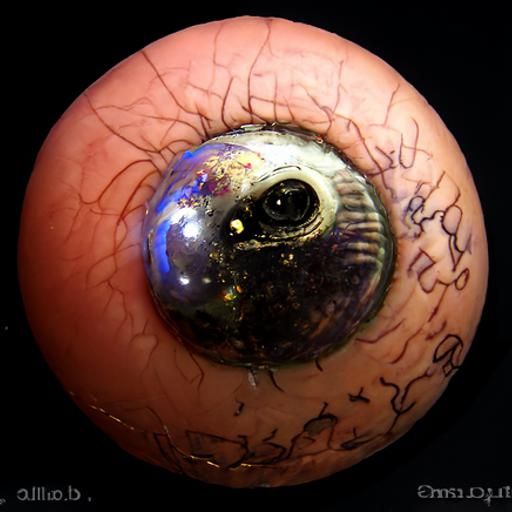 A photorealistic eyeball detached from eye socket that conta...