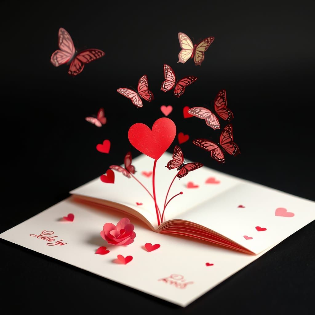 A popup Valentines day card with butterflies flying off the page  by @Chet