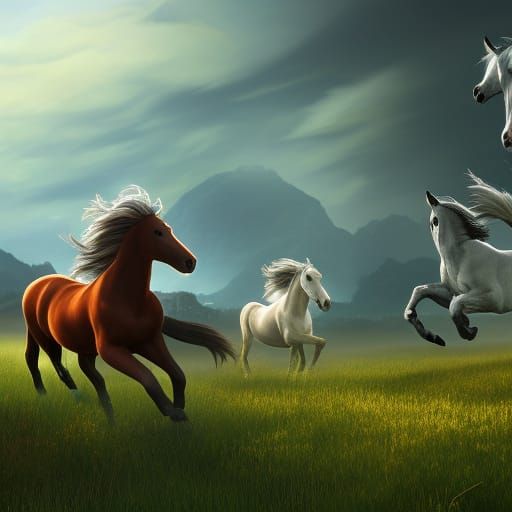 Horses running in a feild