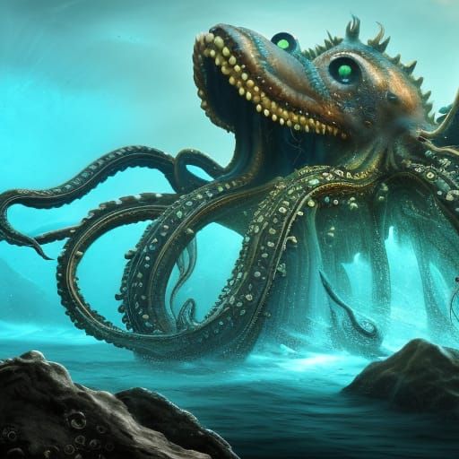 Kraken, deep in ocean, high resolution, 4k