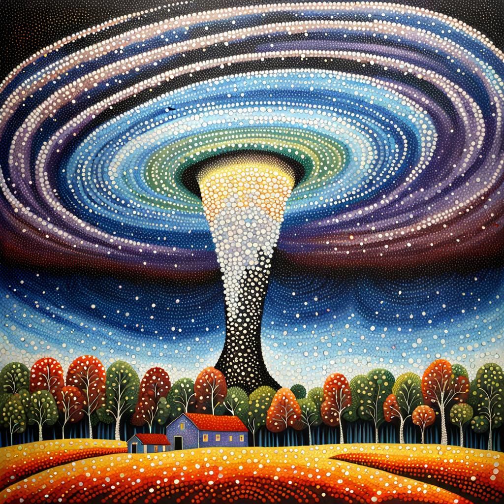POINTILLISM FOLK ART :: scary tornado  by @shs_kenya
