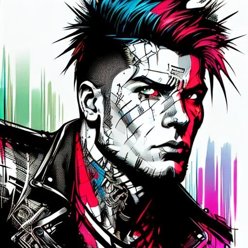 <lora:Punk:1.0> Portrait of a man head and shoulders portrait, 8k resolution concept art portrait by Greg Rutkowski, Artgerm, WLOP, Alphonse...