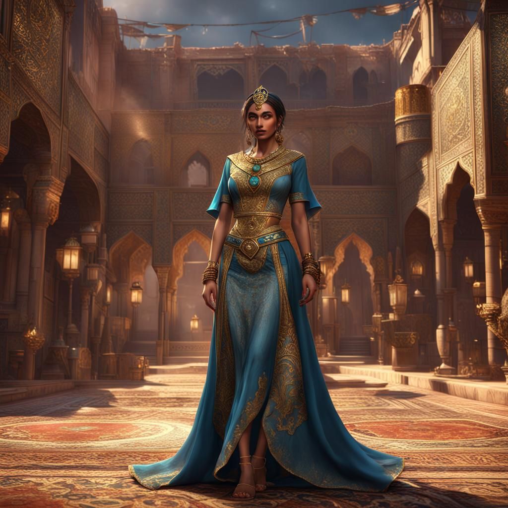 beautiful arabic princess well endowed low cut neckline  lon...