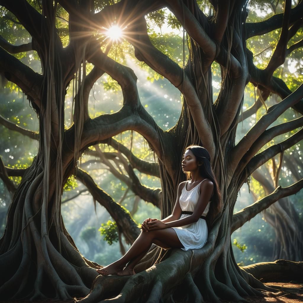 A stunning cinematic photo of a young girl sitting gracefull...
