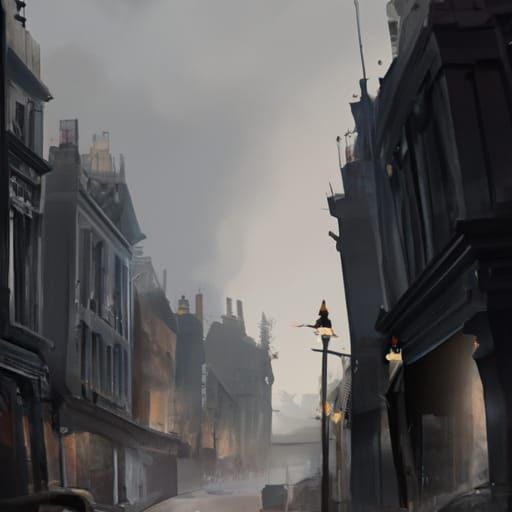 1880s misty London street