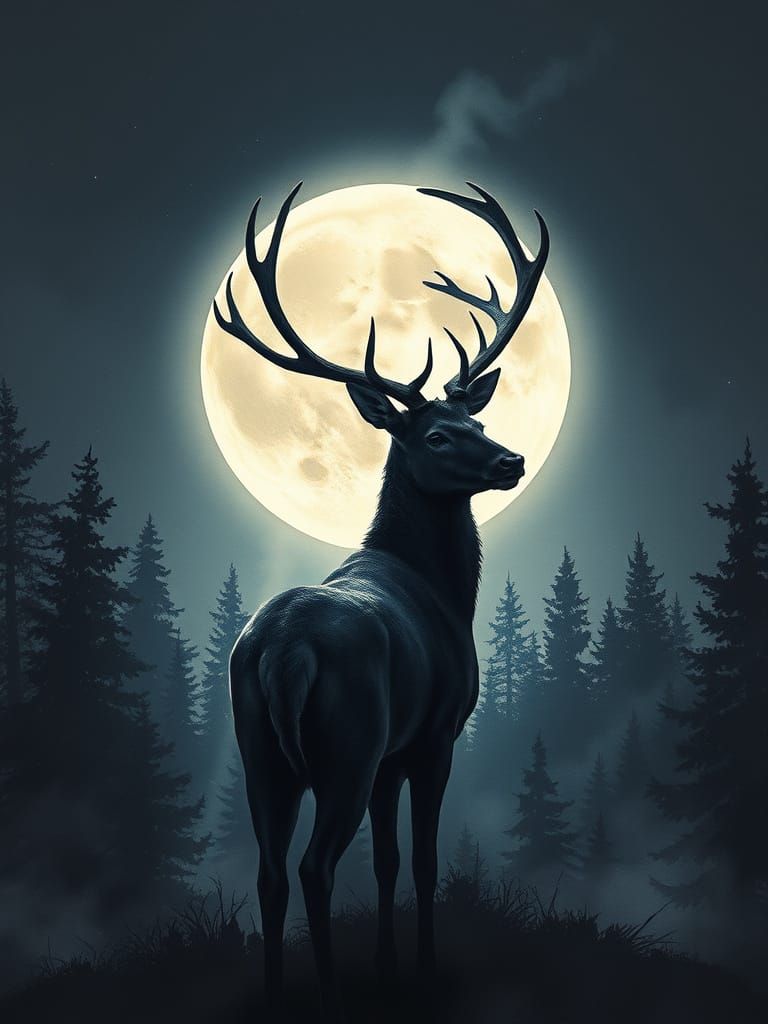 Deer Moon Silhouette   by @AmadaTakako773