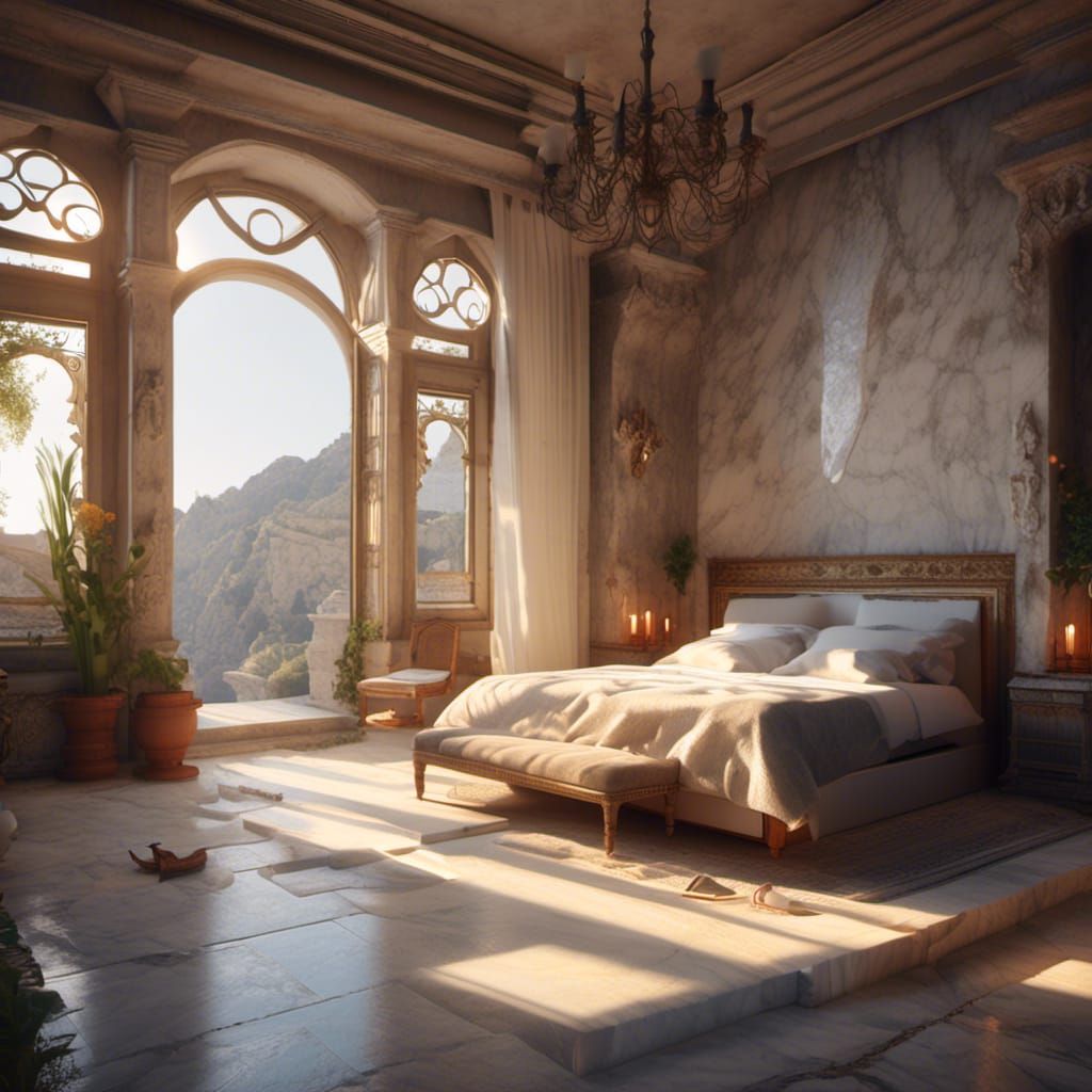 <lora:NC Hyperreal:1.0> ancient mediterranean bedroom with f...