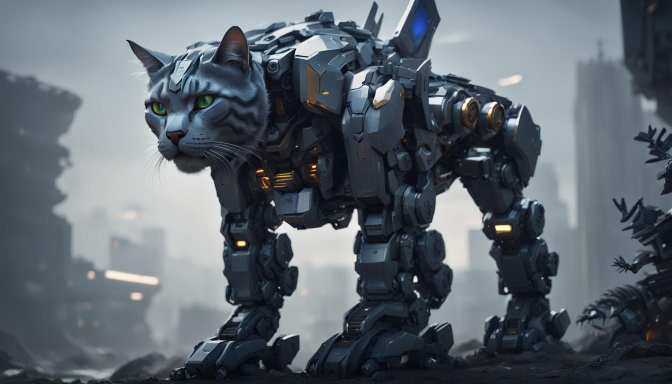 jungle robotic russian blue cat mecha, feline zoid cat mech grey zoid ...