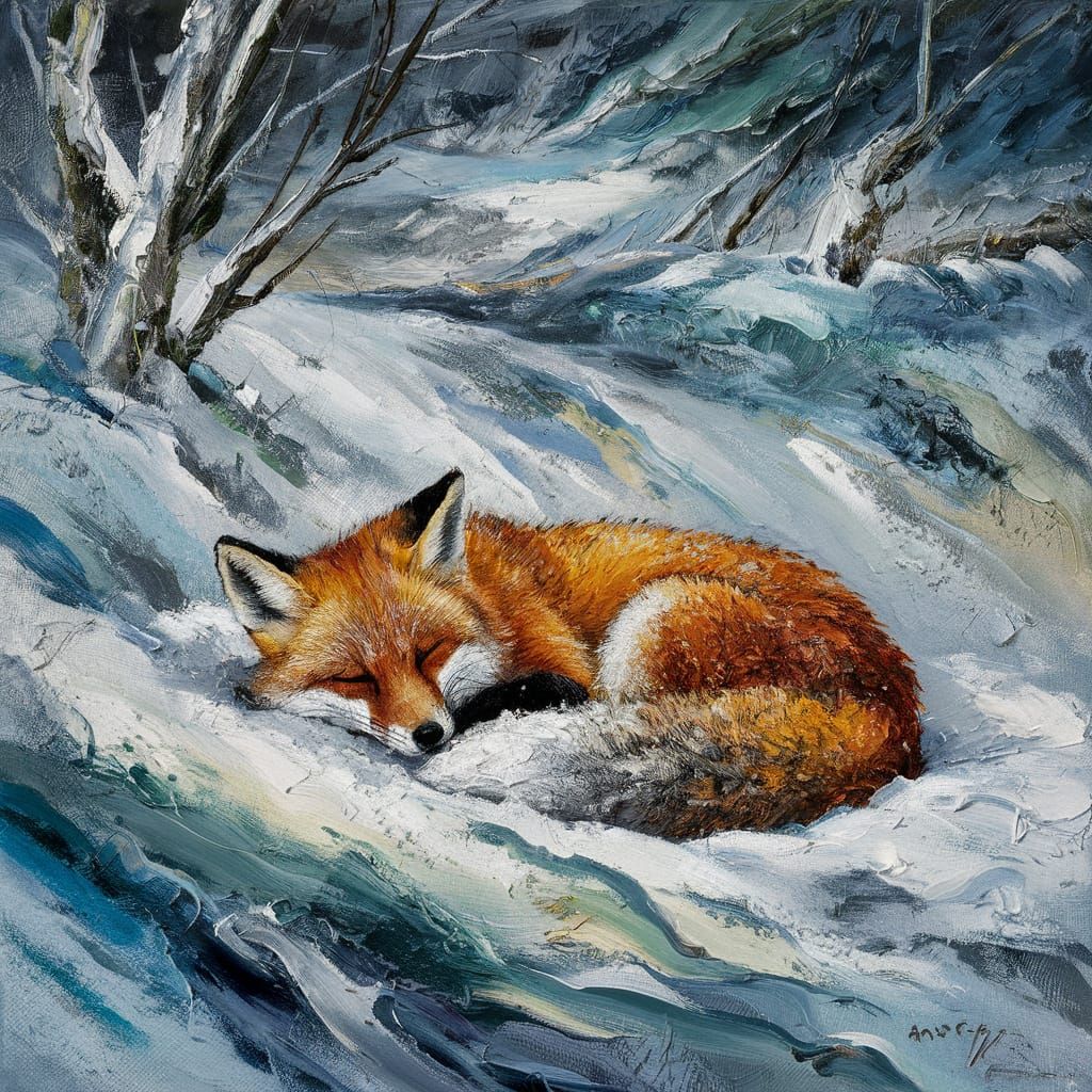 Fox sleeping in snow   by @LFC Legend