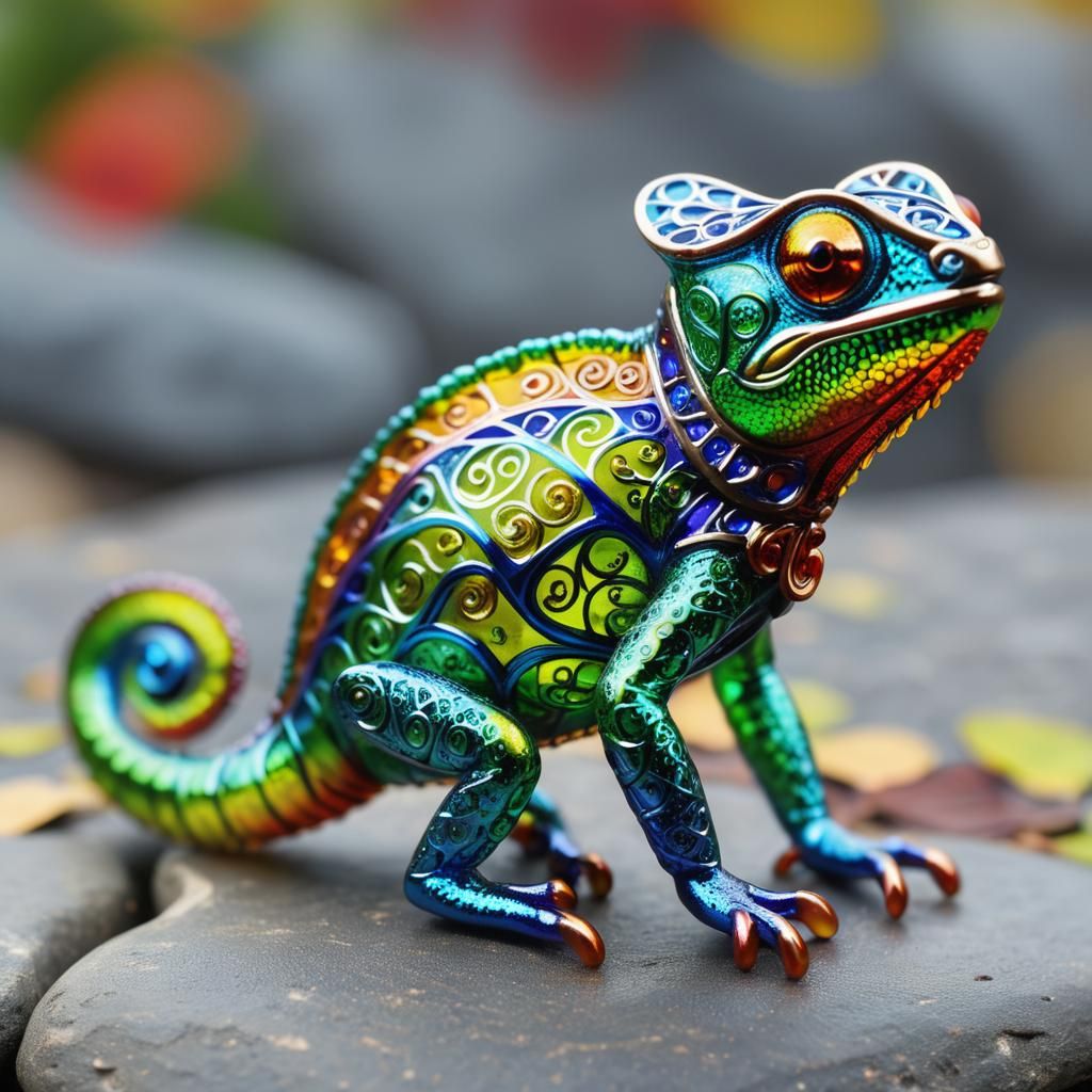Enamelled glass chameleon  by @Katie May
