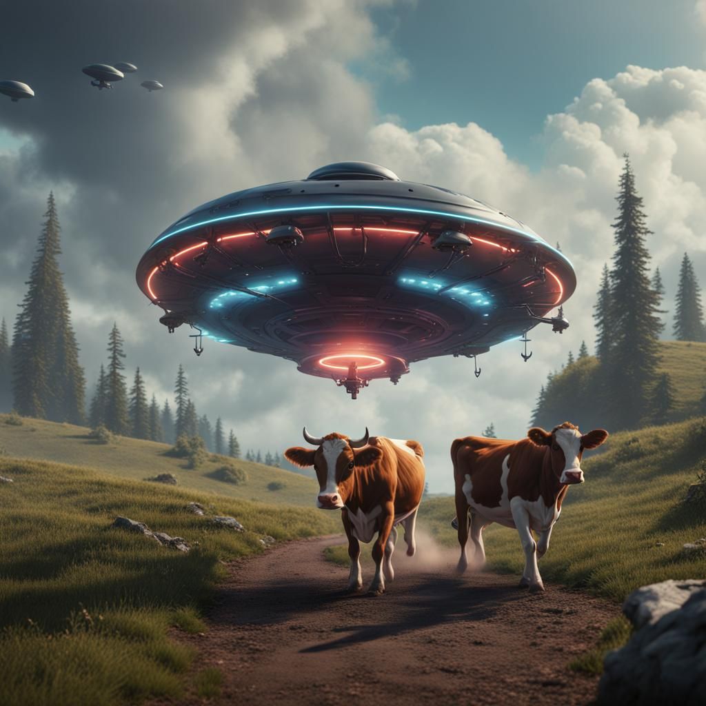 ufo and cows - AI Generated Artwork - NightCafe Creator