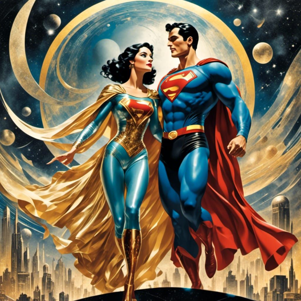 Superman and Lois Lane holding hands.