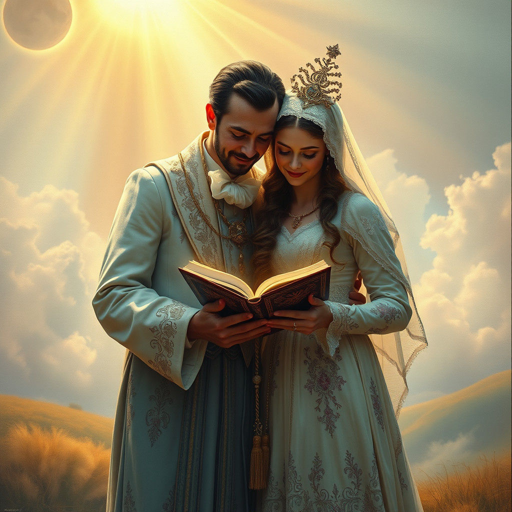 Surreal Reunion with Sacred Scripture in Dreamlike Landscape