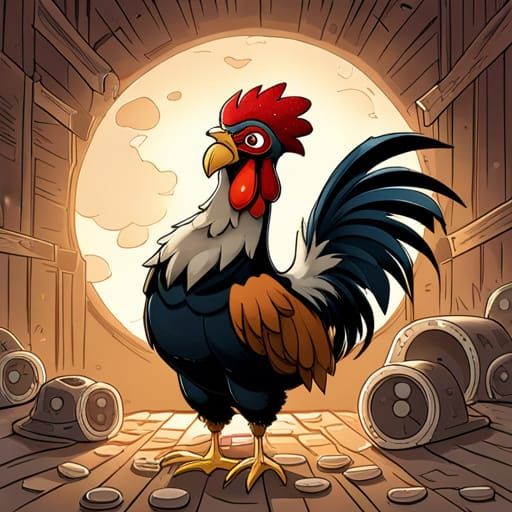 Steampunk Rooster in Barn: Disney Splash Art