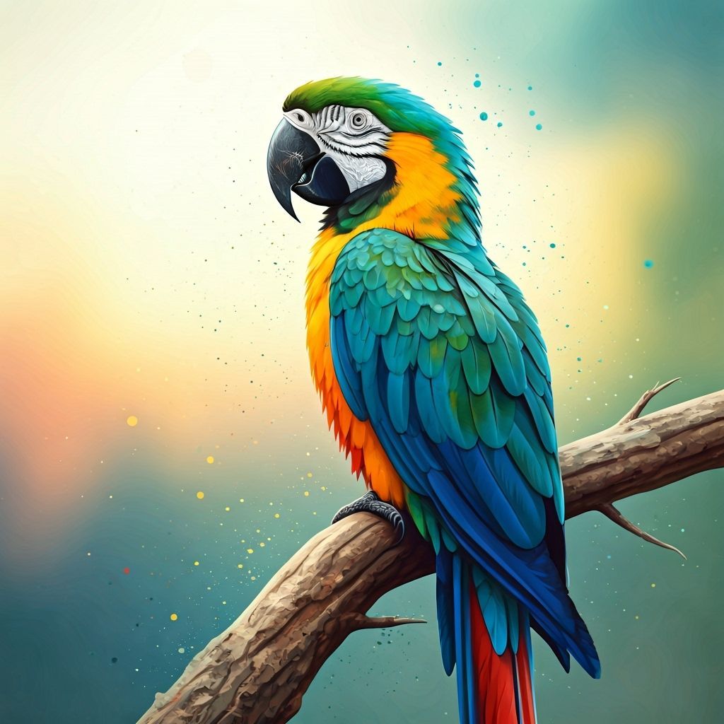 Colorful Parrot on Branch in Watercolor Style