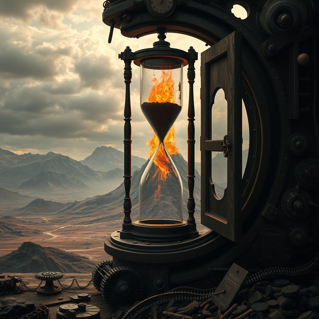 Volcanic Eruption with Clockwork Mechanism in Fantasy Style