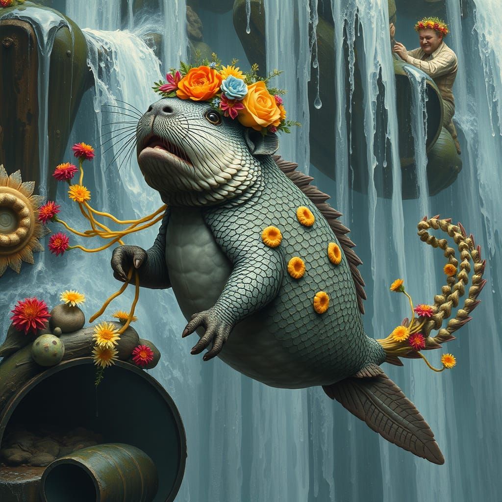 Surreal Hybrid Creature in Scaly Forest