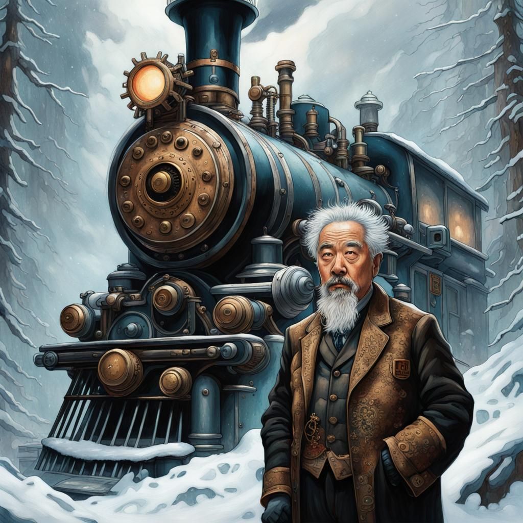 Hyperdetailed portrait of a old steampunk Chinese man ...  by @Salvolive