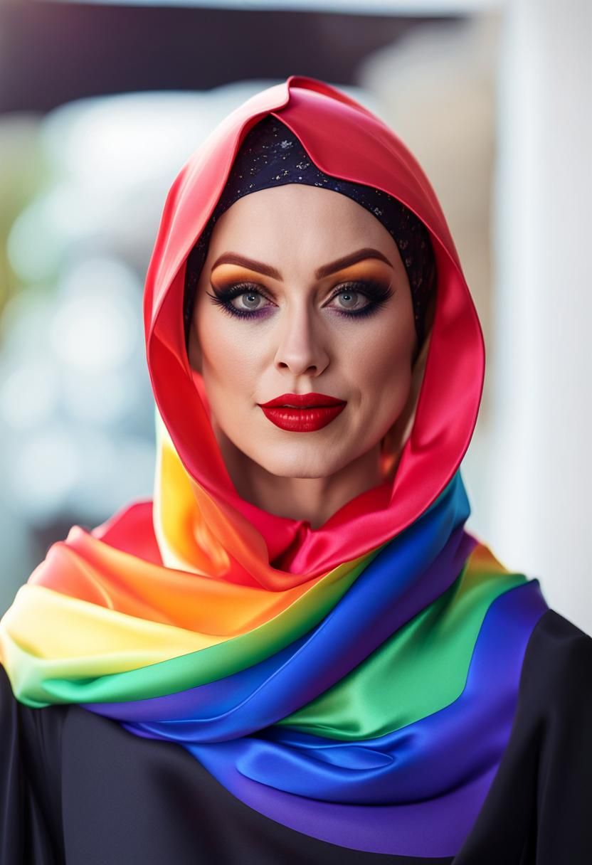 Sensual Big Beautiful Woman. Allover Gradient Rainbow Colour...