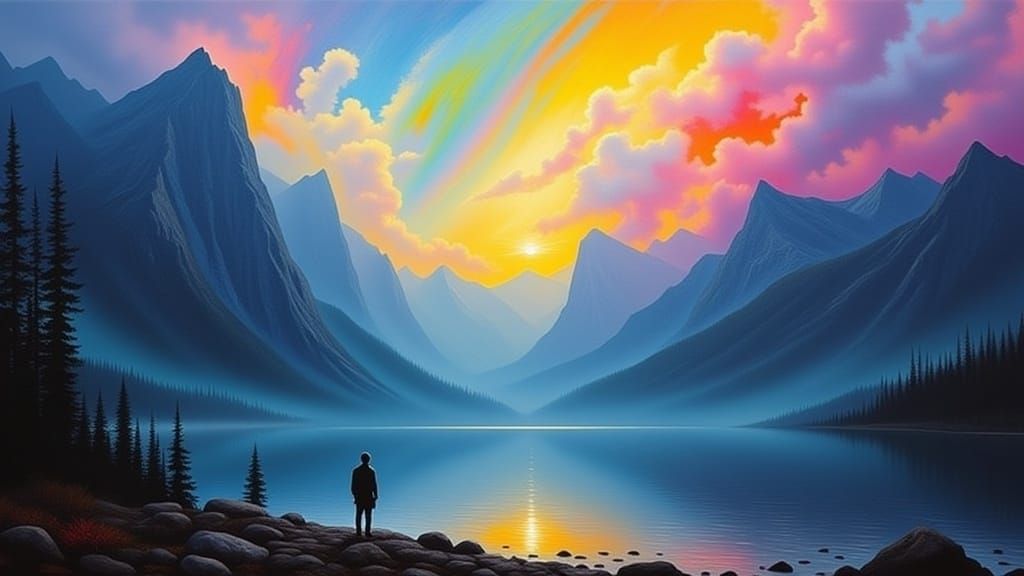 <lora:Impasto Flux:1.0>Impasto Rainbow by Caspar David Friedrich